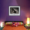 Chanel Imelda Marcos Shoe Print framed as wall art in a colourful bedroom setting
