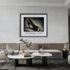 Chanel Imelda Marcos Shoe Print framed as wall art in a contemporary lounge setting