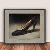 Framed Charles Jourdan Serenade Pump print ready to hang, featuring the black satin rhinestone shoe from the Imelda Marcos Shoe Collection.
