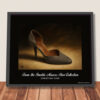 Framed Christian Dior D’Orsay Pump art print from the Imelda Marcos Shoe Collection, shown ready to hang on a wall.