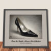 Framed Dolce & Gabbana Eel Skin Pump art print from the Imelda Marcos Shoe Collection, shown ready to hang.