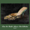 Fendi Imelda Marcos shoe print of black beaded kitten mule embroidered with flowers and pearls on green lambskin heel
