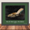 Framed Fendi Imelda Marcos shoe print featuring a black beaded kitten mule with flowers and pearls