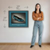 Givenchy Paris Kitten Heel shoe print size shown as 30 x 24 inches (76 x 61 cm) with turquoise leather shoe artwork.