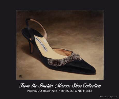 Manolo Blahnik rhinestone heels, black silk slingback pumps from the Imelda Marcos Shoe Collection