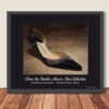 Manolo Blahnik Rhinestone Heels framed art print ready for hanging, featuring a black silk crystal-embellished slingback pump