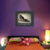 Framed Renata Iridescent Stiletto Pumps art print from the Imelda Marcos Shoe Collection displayed in a colourful bedroom
