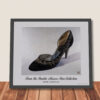 Framed René Caovilla Black Velvet Pumps art print from the Imelda Marcos Shoe Collection, shown ready for wall hanging.