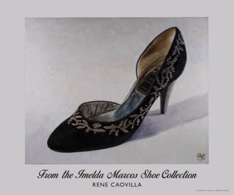 René Caovilla Black Velvet Pumps from the Imelda Marcos Shoe Collection with crystal embellishments and jewelled heel.
