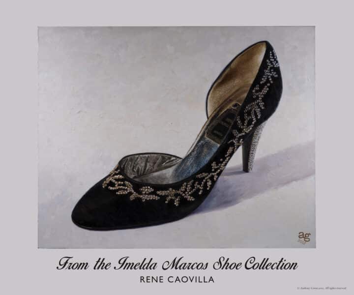 René Caovilla Black Velvet Pumps from the Imelda Marcos Shoe Collection with crystal embellishments and jewelled heel.