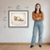 Salvatore Ferragamo cream leather pumps art print showing 30 x 24 inch print size for scale