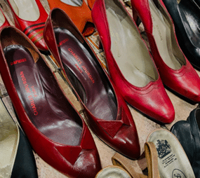 Designer shoes displayed at the Marikina Shoe Museum, including shoes from the famous Imelda Marcos Shoe Collection in the Philippines.