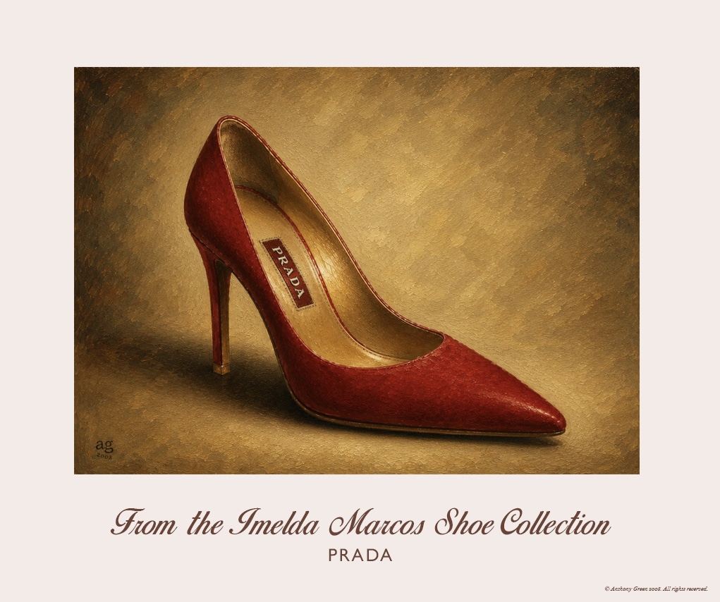 Prada Red Velvet Pumps from the Imelda Marcos Shoe Collection with gold metallic lining and high stiletto heel