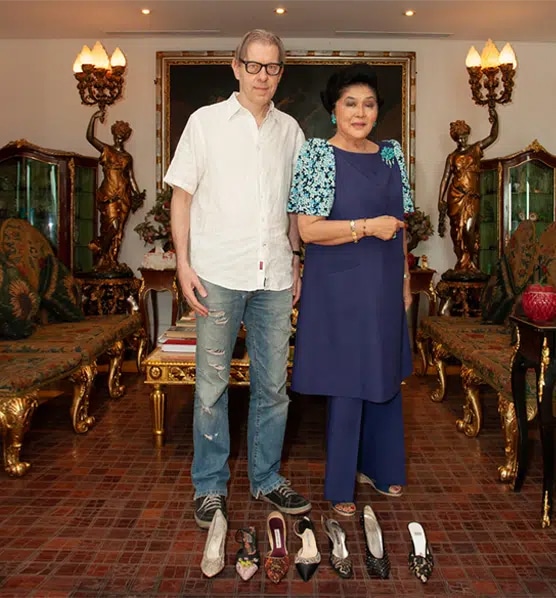 A. J. Green with Imelda Marcos and shoes selected for the Imelda Marcos Shoe Artwork project