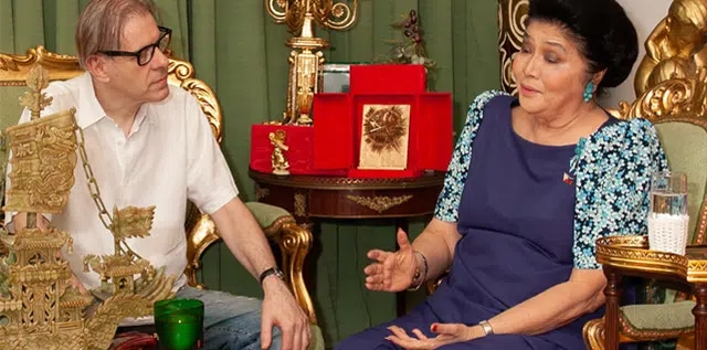 British artist A. J. Green discussing the Imelda Marcos Shoe Collection and the Sole Support art project with Imelda Marcos in the Philippines during 2008.