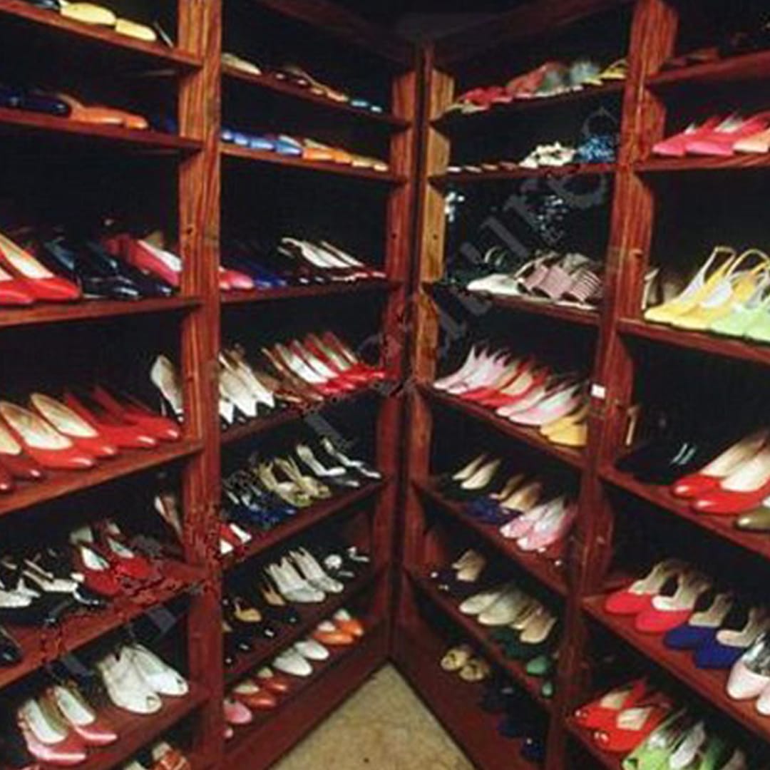 Hundreds of Imelda Marcos shoes wrapped and stored on shelves at Malacañang Palace in Manila