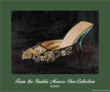 Fendi black beaded kitten mule artwork from the Imelda Marcos shoe collection