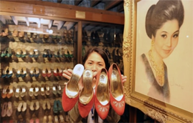 Shoes belonging to Imelda Marcos displayed at the Marikina Shoe Museum in Manila in 2012