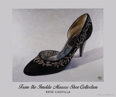 Rene Caovilla black velvet evening pump artwork from the Imelda Marcos shoe collection